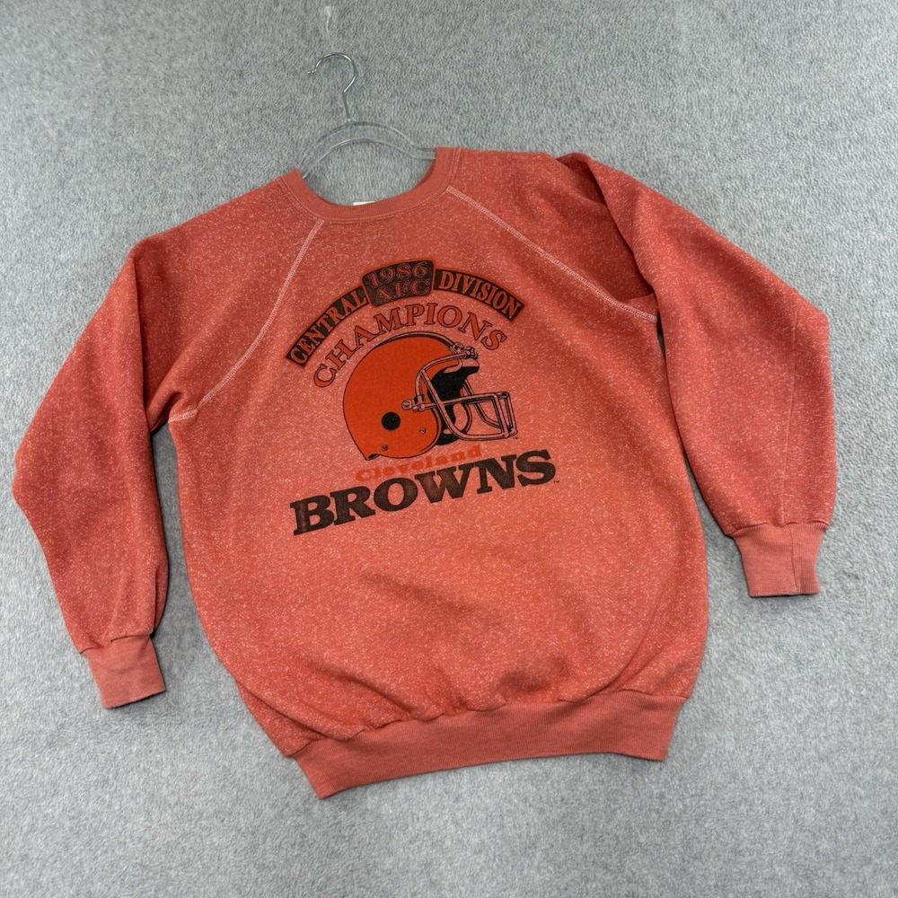 vintage 80s 1986 cleveland browns sweatshirt raglan trench men's medium nfl